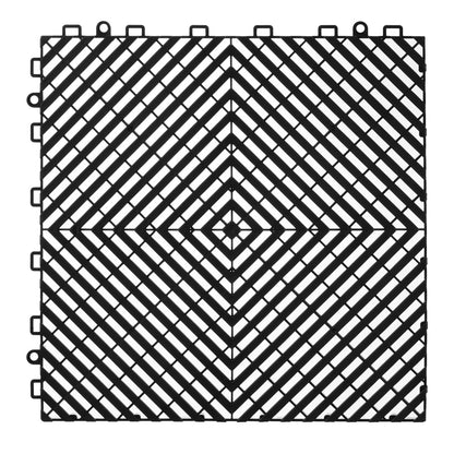 Ineinandergreifende Drainagematte, 30 x 30 cm, modulares Stecksystem, 24-teiliges Set, rutschfeste schwarze PP-Bodenfliese und Duschmatte, für Garage, Garten, Küche und Außenbereich