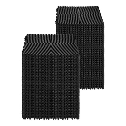 Ineinandergreifende Drainagematte, 30 x 30 cm, modulares Stecksystem, 24-teiliges Set, rutschfeste schwarze PP-Bodenfliese und Duschmatte, für Garage, Garten, Küche und Außenbereich