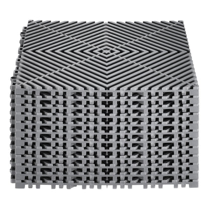Interlocking Drainage Mat, 12” x 12” Modular Interlocking Cushion, 12 Pcs Splicing Drainage Mats, Non-Slip Gray PP Drainage Floor Tile and Shower Mat, for Garage, Garden, Kitchen & Outdoor