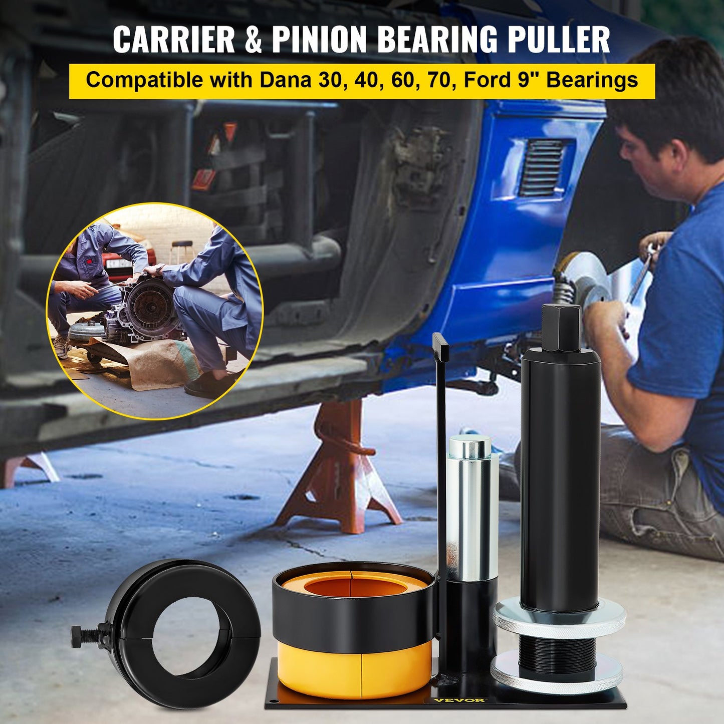 Carrier & Pinion Bearing Puller, Compatible with Dana 30, 40, 60, 70, Ford 9\" Bearings, Pinion Puller Tool with 2 Clamshells, 45# Steel Clamshell Carrier Bearing Puller for Auto Repair