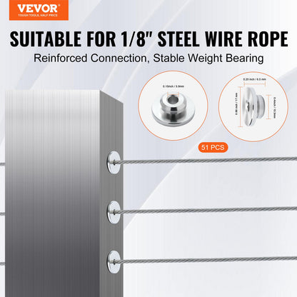 51-teiliges Kabelgeländer-Set mit 3,2-mm-Radschutzhülsen, schwarzem, unsichtbarem 3,2-mm-Spannring und Klemme sowie Schutzabdeckungen für Kabelgeländerpfosten mit 0,41-Zoll-Horizontalbohrung