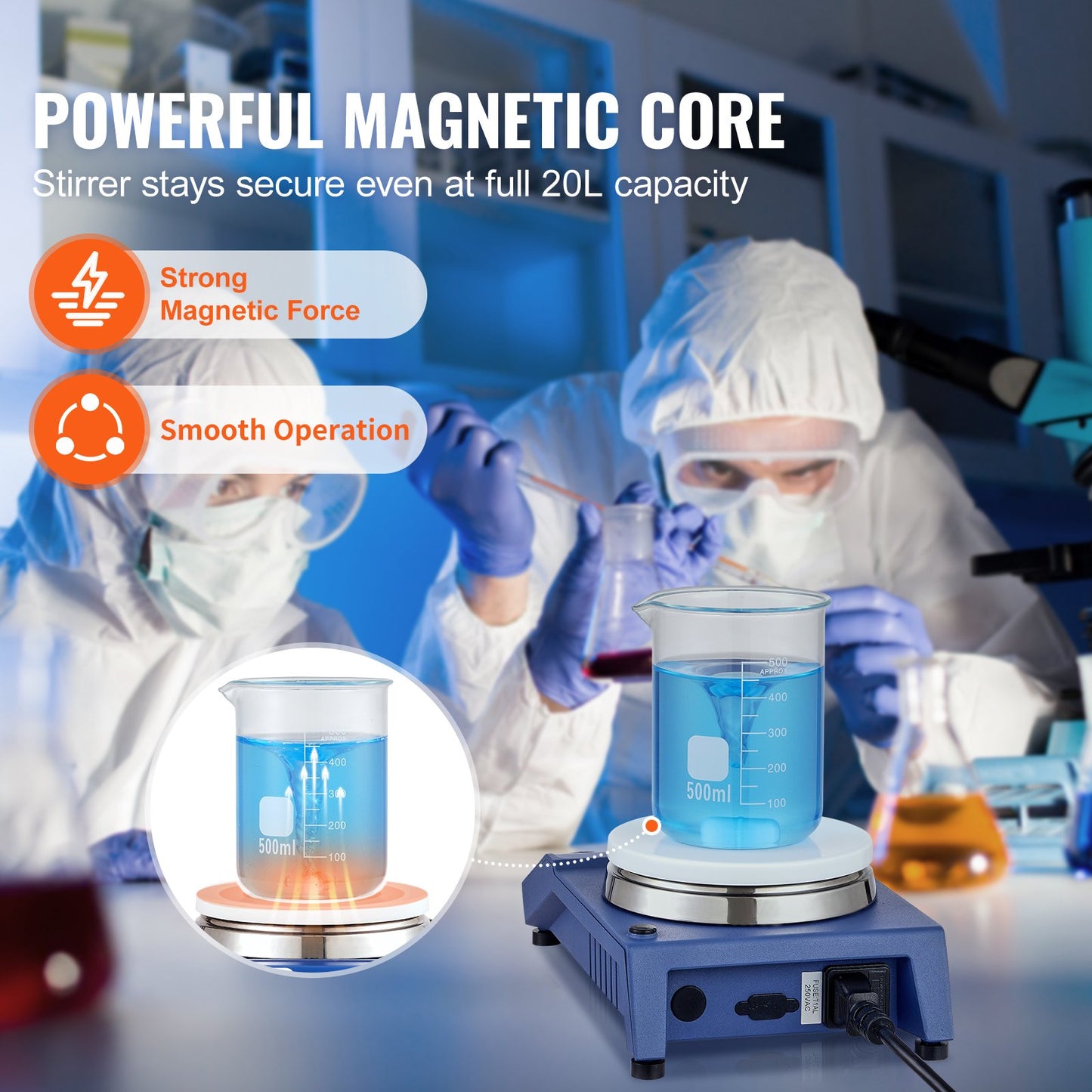 Magnetrührer, 0–1500 U/min, Rührplatte mit einstellbarem Drehzahlregler, 21-Liter-Rührplatten-Set, inklusive Rührstab