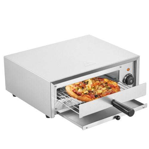 Elektrischer Pizzaofen für die Arbeitsplatte, 30 cm (12 Zoll), 1500 W, Temperaturbereich 0–300 °C, Edelstahlkonstruktion und leicht zu reinigende Krümelschublade, geeignet für den gewerblichen und privaten Gebrauch