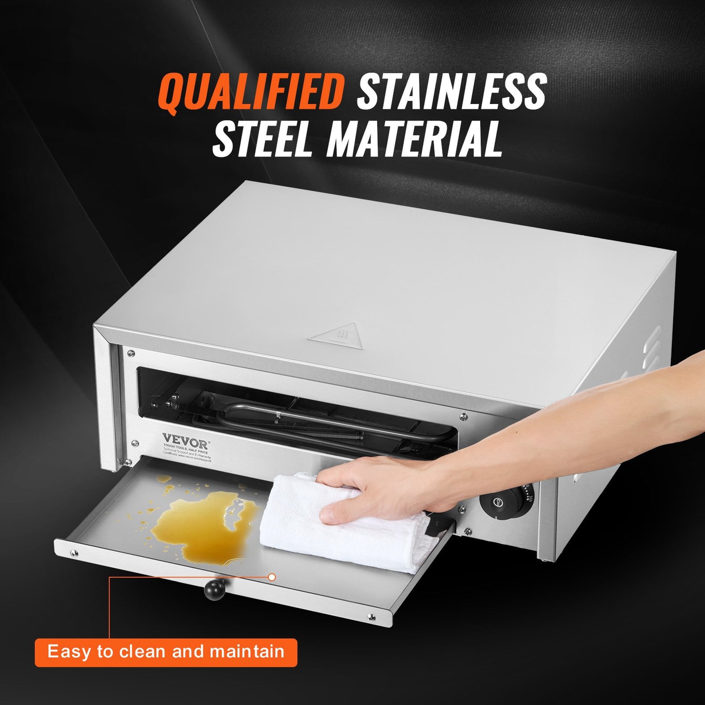 Elektrischer Pizzaofen für die Arbeitsplatte, 30 cm (12 Zoll), 1500 W, Temperaturbereich 0–300 °C, Edelstahlkonstruktion und leicht zu reinigende Krümelschublade, geeignet für den gewerblichen und privaten Gebrauch