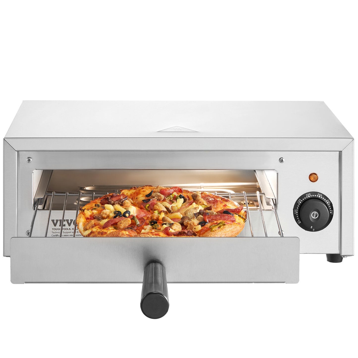 Elektrischer Pizzaofen für die Arbeitsplatte, 30 cm (12 Zoll), 1500 W, Temperaturbereich 0–300 °C, Edelstahlkonstruktion und leicht zu reinigende Krümelschublade, geeignet für den gewerblichen und privaten Gebrauch