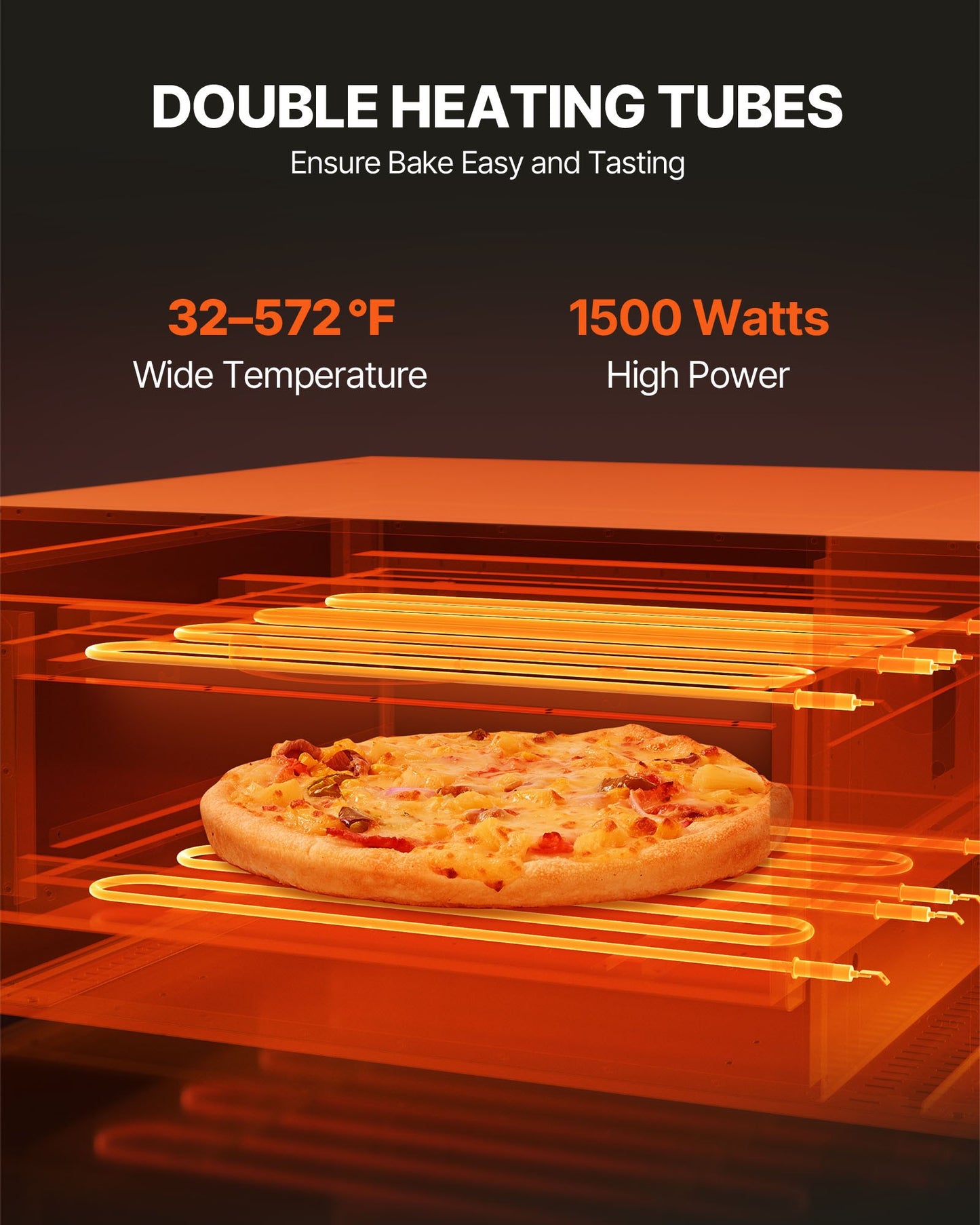 Elektrischer Pizzaofen für die Arbeitsplatte, 30 cm, 1500 W, mit Temperaturregelung und 0-60-Minuten-Timer, gleichmäßiger Backtechnologie und leicht zu reinigender Krümelschublade, ideal für gewerbliche und private Küchen