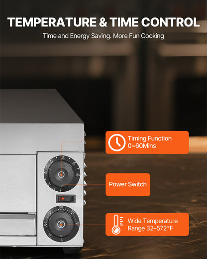Elektrischer Pizzaofen für die Arbeitsplatte, 30 cm, 1500 W, mit Temperaturregelung und 0-60-Minuten-Timer, gleichmäßiger Backtechnologie und leicht zu reinigender Krümelschublade, ideal für gewerbliche und private Küchen