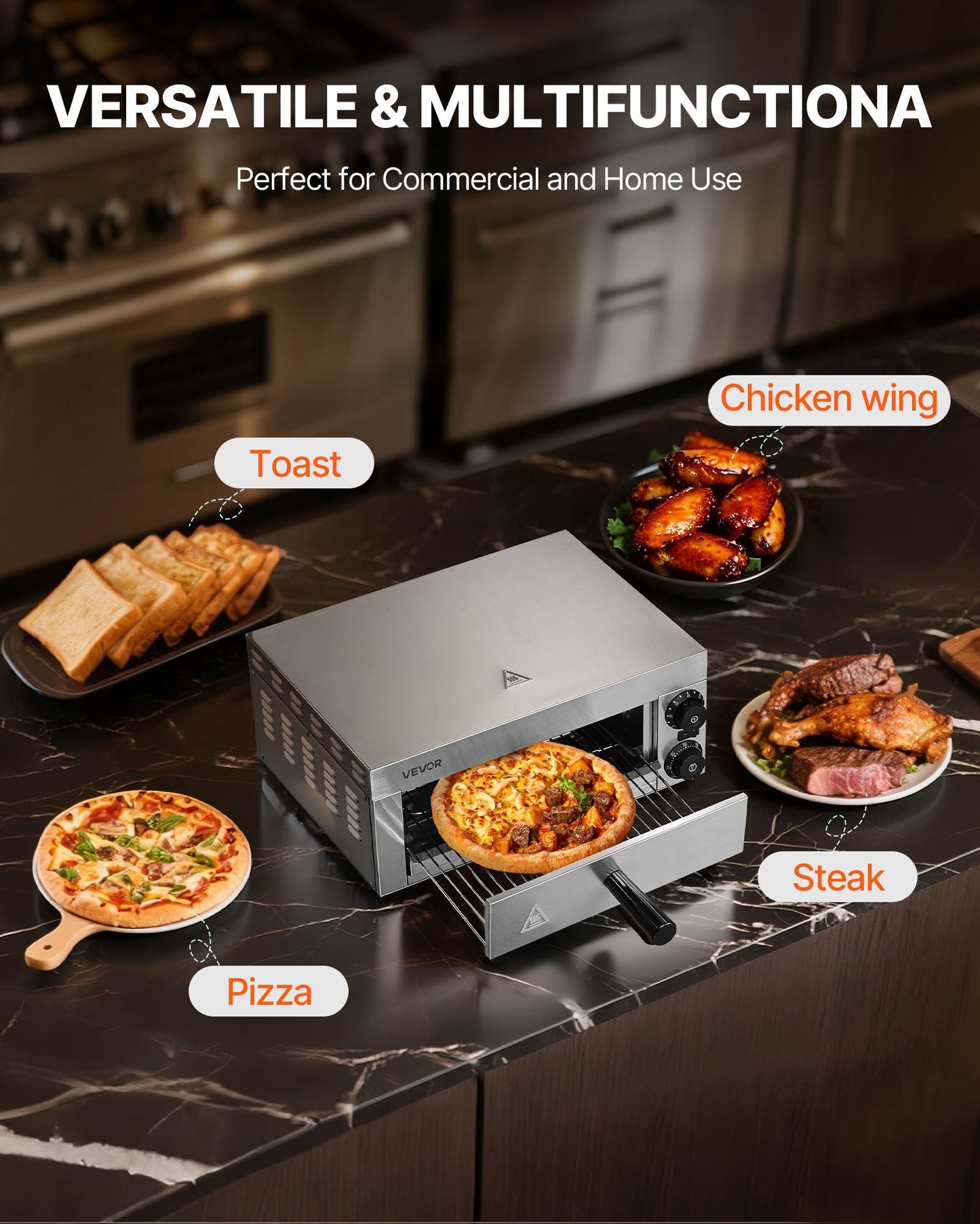 Elektrischer Pizzaofen für die Arbeitsplatte, 30 cm, 1500 W, mit Temperaturregelung und 0-60-Minuten-Timer, gleichmäßiger Backtechnologie und leicht zu reinigender Krümelschublade, ideal für gewerbliche und private Küchen