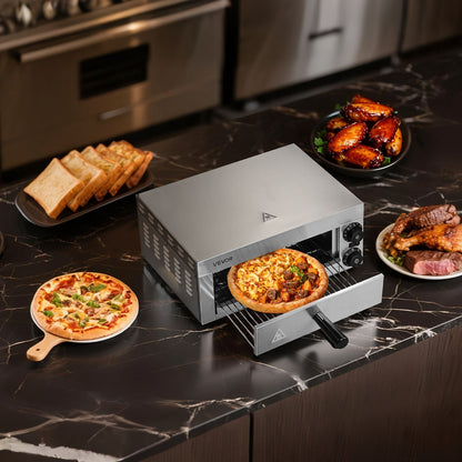 Elektrischer Pizzaofen für die Arbeitsplatte, 30 cm, 1500 W, mit Temperaturregelung und 0-60-Minuten-Timer, gleichmäßiger Backtechnologie und leicht zu reinigender Krümelschublade, ideal für gewerbliche und private Küchen