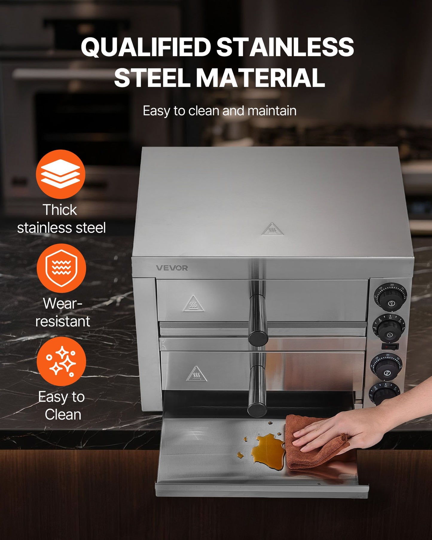 Elektrischer Pizzaofen für die Arbeitsplatte, 30 cm (12 Zoll), 1700 W, mit Temperaturregelung und 0-60-Minuten-Timer, gleichmäßiger Backtechnologie und leicht zu reinigender Krümelschublade, ideal für gewerbliche und private Küchen