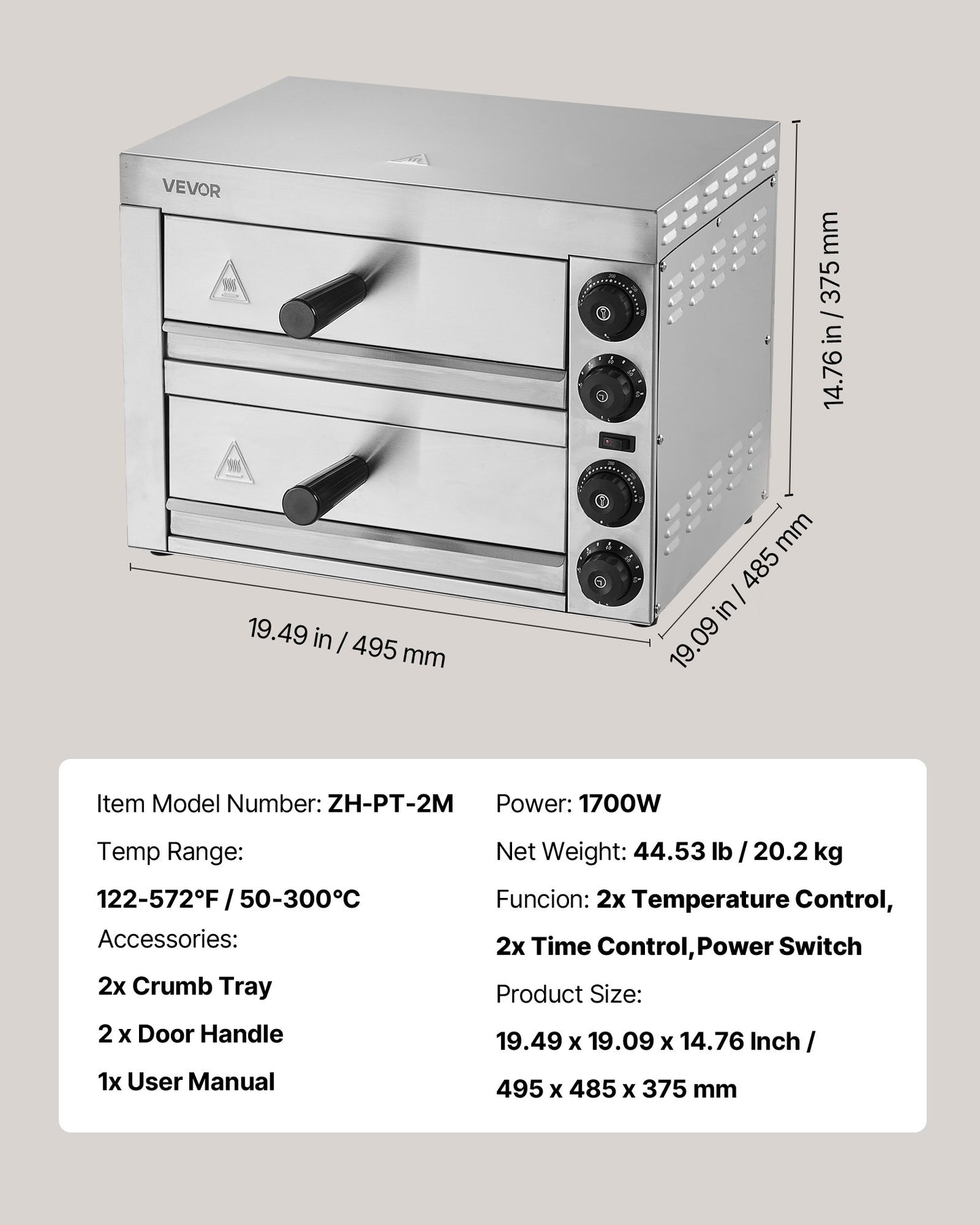 Elektrischer Pizzaofen für die Arbeitsplatte, 30 cm (12 Zoll), 1700 W, mit Temperaturregelung und 0-60-Minuten-Timer, gleichmäßiger Backtechnologie und leicht zu reinigender Krümelschublade, ideal für gewerbliche und private Küchen