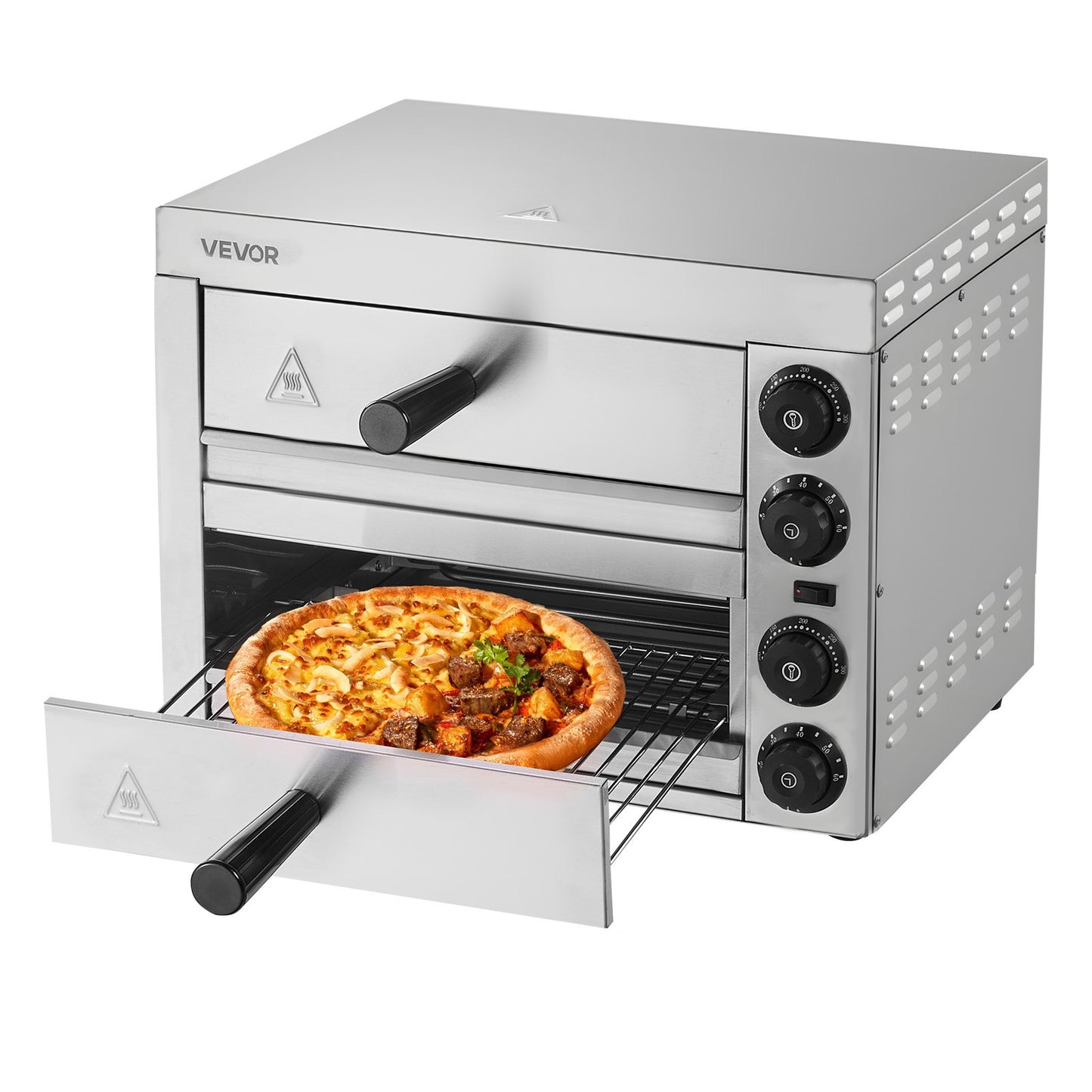 Elektrischer Pizzaofen für die Arbeitsplatte, 30 cm (12 Zoll), 1700 W, mit Temperaturregelung und 0-60-Minuten-Timer, gleichmäßiger Backtechnologie und leicht zu reinigender Krümelschublade, ideal für gewerbliche und private Küchen