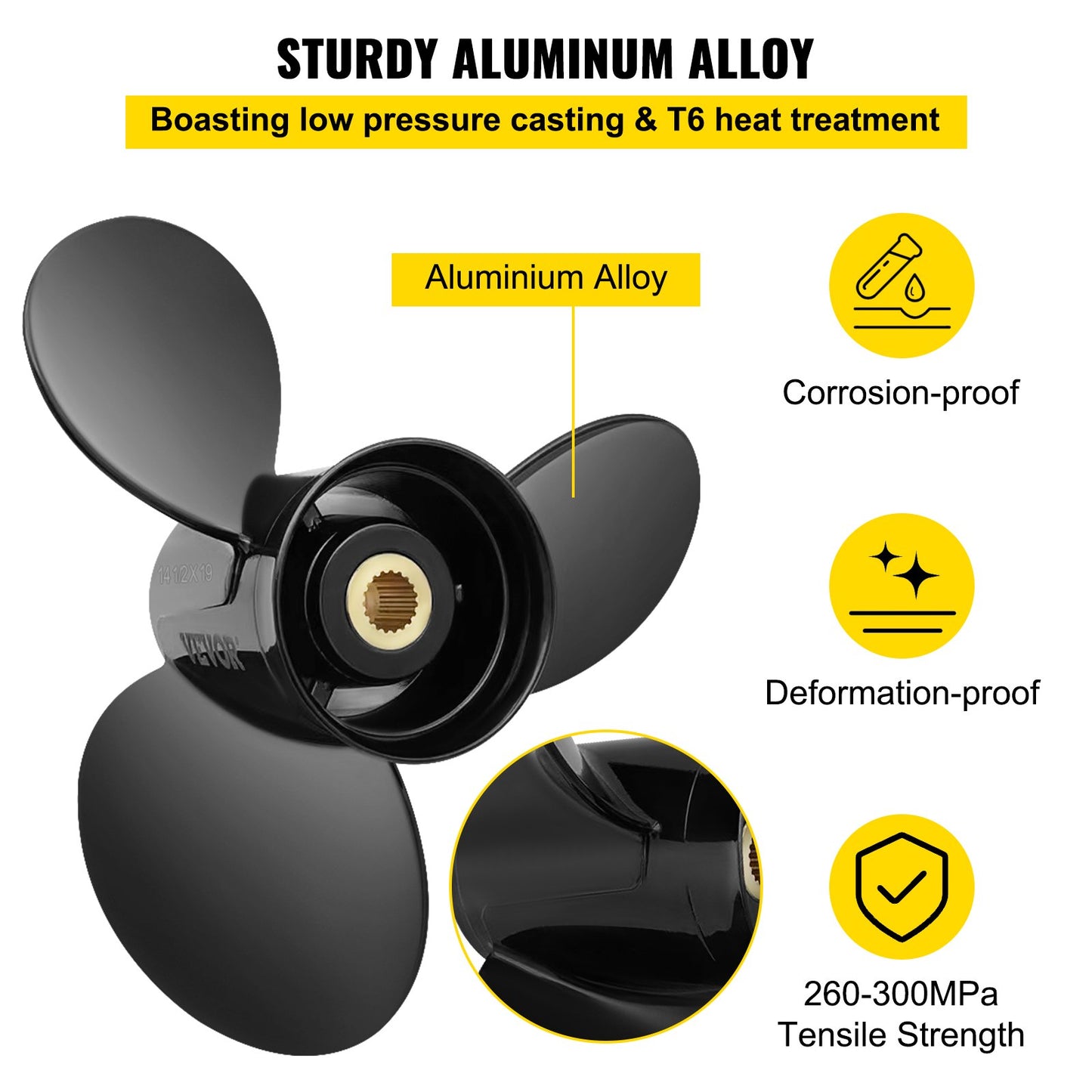 Outboard Propeller, Replace for OEM 3817468, 3-Blade 14.5\" x 19\" Pitch Aluminium Boat Propeller, Compatible with Volvo Penta SX Drive All Models, with 19 Tooth Splines, RH