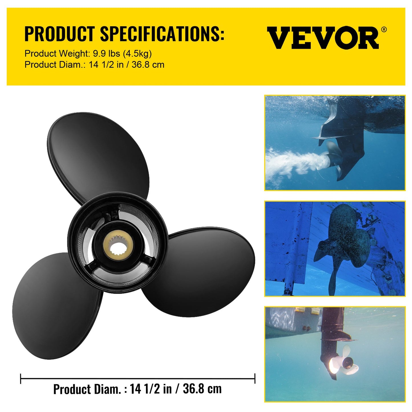 Outboard Propeller, Replace for OEM 3817468, 3-Blade 14.5\" x 19\" Pitch Aluminium Boat Propeller, Compatible with Volvo Penta SX Drive All Models, with 19 Tooth Splines, RH
