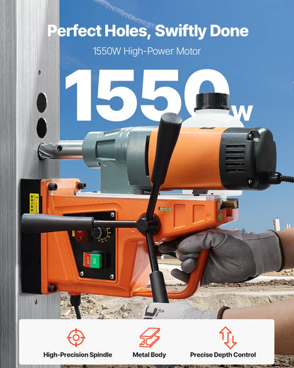 Magnetbohrmaschine, 1550-W-Motor, 2 Zoll Bohrdurchmesser, 2922 lbf Drehmoment, tragbare elektrische Magnetbohrmaschine, Drehzahlregelung 0–500 U/min, Bohrmaschine für Metalloberflächen, für Industrie und Heimwerkerbedarf