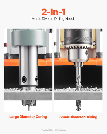 Magnetbohrmaschine, 1550-W-Motor, 2 Zoll Bohrdurchmesser, 2922 lbf Drehmoment, tragbare elektrische Magnetbohrmaschine, Drehzahlregelung 0–500 U/min, Bohrmaschine für Metalloberflächen, für Industrie und Heimwerkerbedarf