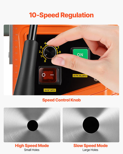 Magnetbohrmaschine, 1550-W-Motor, 2 Zoll Bohrdurchmesser, 2922 lbf Drehmoment, tragbare elektrische Magnetbohrmaschine, Drehzahlregelung 0–500 U/min, Bohrmaschine für Metalloberflächen, für Industrie und Heimwerkerbedarf