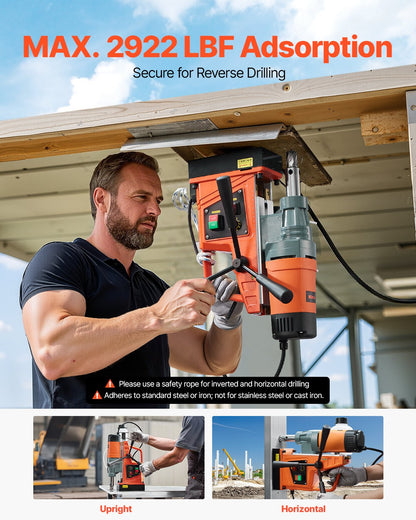 Magnetbohrmaschine, 1550-W-Motor, 2 Zoll Bohrdurchmesser, 2922 lbf Drehmoment, tragbare elektrische Magnetbohrmaschine, Drehzahlregelung 0–500 U/min, Bohrmaschine für Metalloberflächen, für Industrie und Heimwerkerbedarf