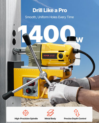 Magnetbohrmaschine, 1400-W-Motor, 40,6 mm Bohrdurchmesser, 1280 lbf Drehmoment, tragbare elektrische Magnetbohrmaschine mit 11 Kernbohrern, 800 U/min Drehzahl, Bohrmaschine für Metalloberflächen, Heimwerkerbedarf