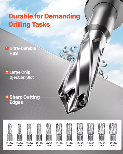 Magnetbohrmaschine, 1400-W-Motor, 40,6 mm Bohrdurchmesser, 1280 lbf Drehmoment, tragbare elektrische Magnetbohrmaschine mit 11 Kernbohrern, 800 U/min Drehzahl, Bohrmaschine für Metalloberflächen, Heimwerkerbedarf