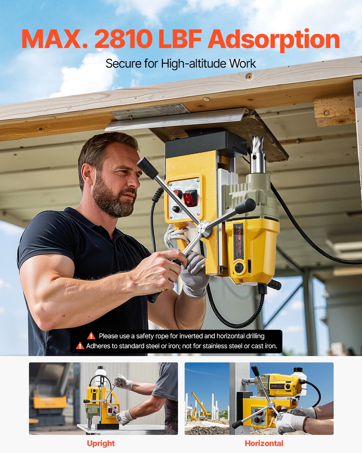 Magnetbohrmaschine, 1400-W-Motor, 40,6 mm Bohrdurchmesser, 1280 lbf Drehmoment, tragbare elektrische Magnetbohrmaschine mit 11 Kernbohrern, 800 U/min Drehzahl, Bohrmaschine für Metalloberflächen, Heimwerkerbedarf