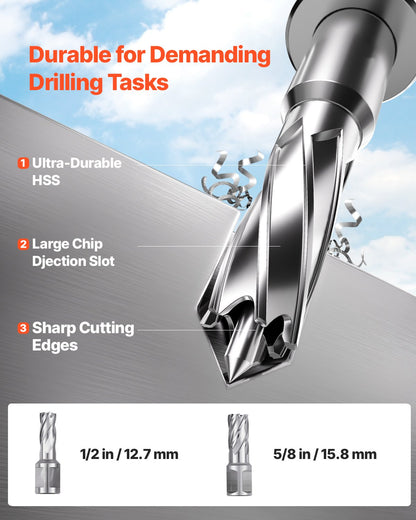 Magnetbohrmaschine, 1200-W-Motor, 40,6 mm Bohrdurchmesser, 1280 lbf Drehmoment, elektrische Magnetbohrmaschine mit 2 Kernbohrern, variabler Drehzahl, Bohrmaschine für Metalloberflächen, Heimwerkerbedarf, gelb