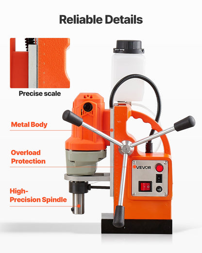 Magnetic Drill Press, 1200 W, 38 mm Boring Diameter, 10000N Power Mag Drill Press, 900 RPM Speed, with Weldon Shank, Efficient Cooling, for Metal Surface, Industrial and Home Improvement