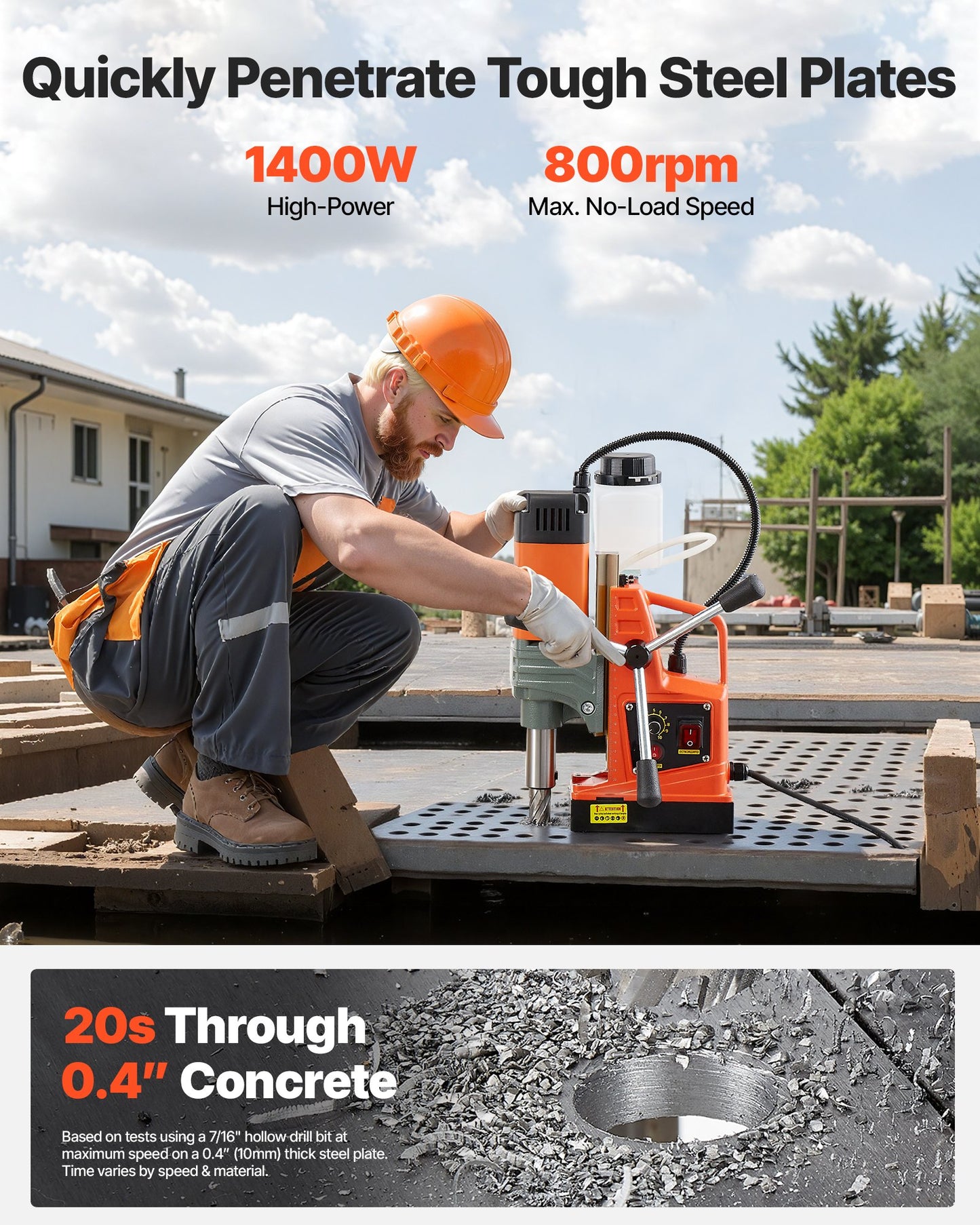 Magnetic Drill Press, 1350 W, 50 mm Boring Diameter, 12500N Power Portable Mag Drill Press, 0–800 RPM Adjustable Speed, with Weldon Shank, for Metal Surface, Industrial and Home Improvement