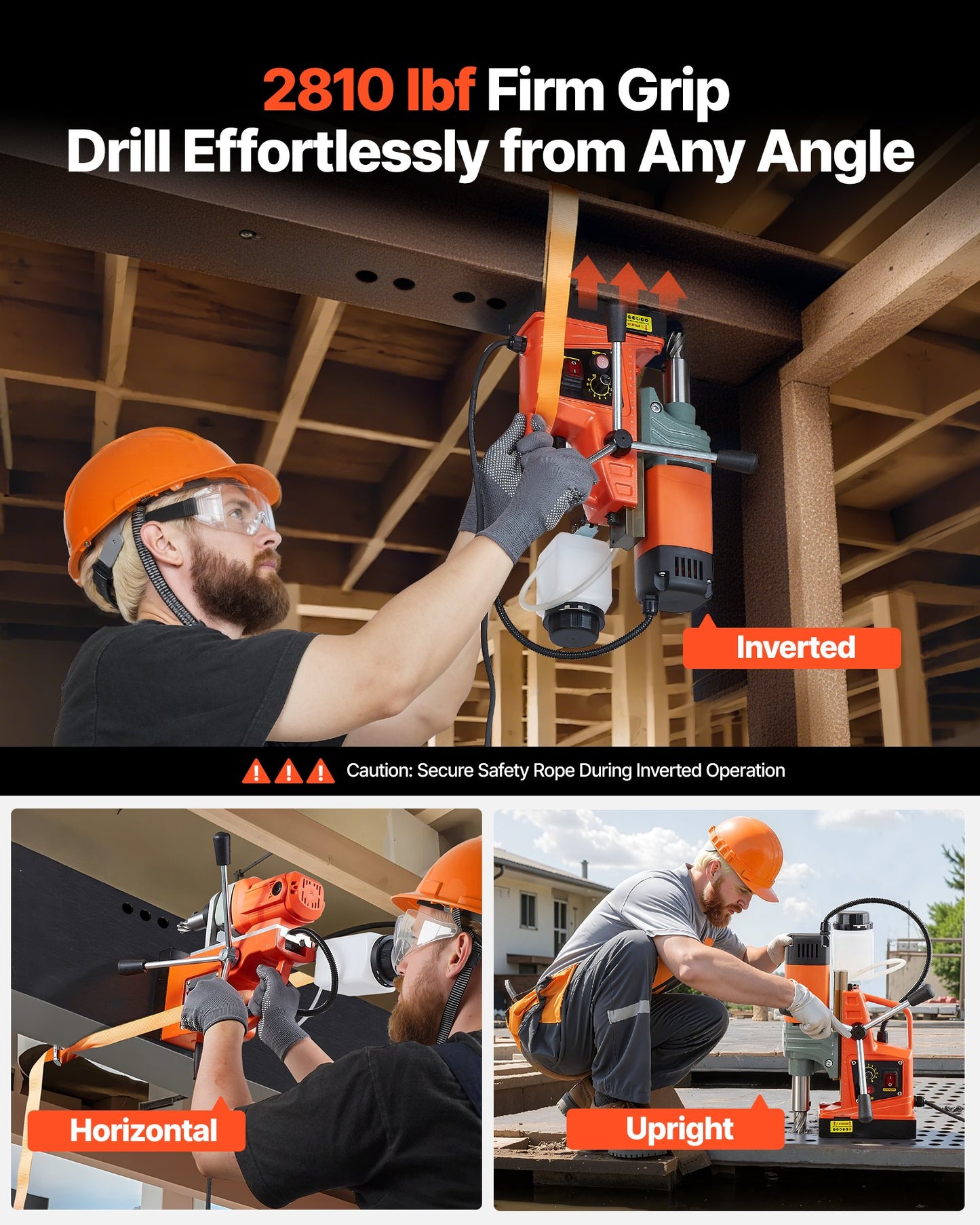 Magnetic Drill Press, 1350 W, 50 mm Boring Diameter, 12500N Power Portable Mag Drill Press, 0–800 RPM Adjustable Speed, with Weldon Shank, for Metal Surface, Industrial and Home Improvement