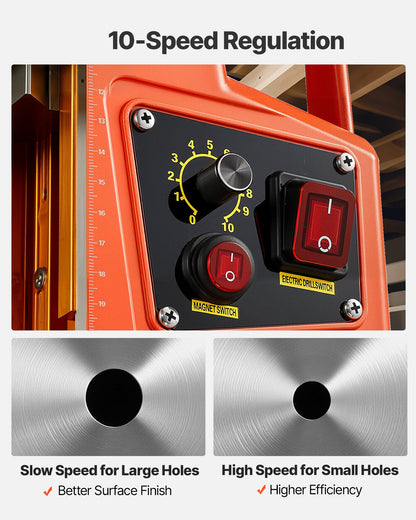 Magnetic Drill Press, 1350 W, 50 mm Boring Diameter, 12500N Power Portable Mag Drill Press, 0–800 RPM Adjustable Speed, with Weldon Shank, for Metal Surface, Industrial and Home Improvement