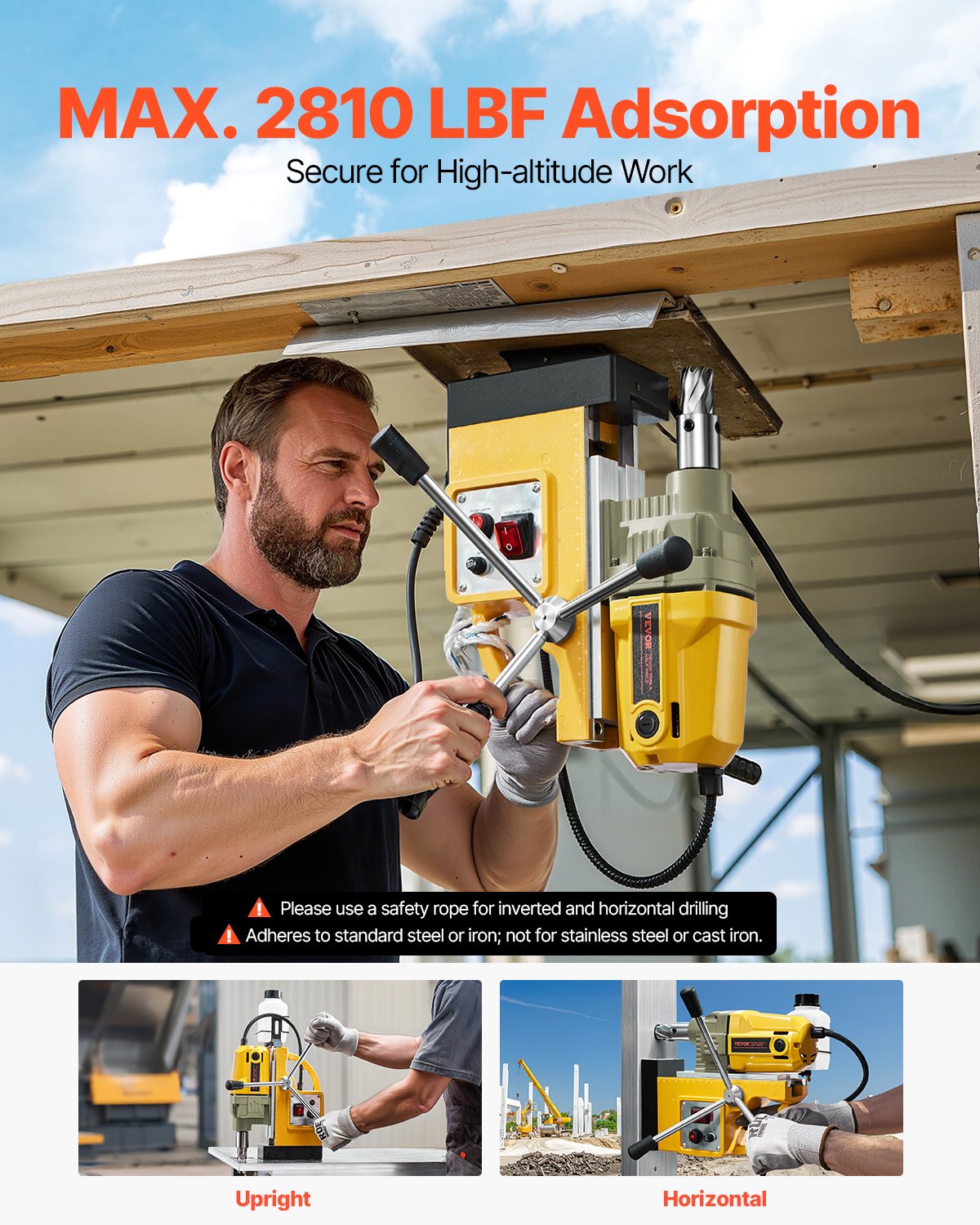 Magnetic Drill, 1400W Motor 1.6 in Boring Diameter, 2810 lbf Portable Electric Mag Drill Press, 800 RPM No-Load Speed, Drilling Machine for Metal Surface, Industrial and Home Improvement