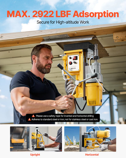 Magnetbohrmaschine, 1400-W-Motor, 2 Zoll Bohrdurchmesser, 2922 lbf Drehmoment, tragbare elektrische Magnetbohrmaschine, Drehzahlregelung 0–750 U/min, Bohrmaschine für Metalloberflächen, für Industrie und Heimwerkerbedarf