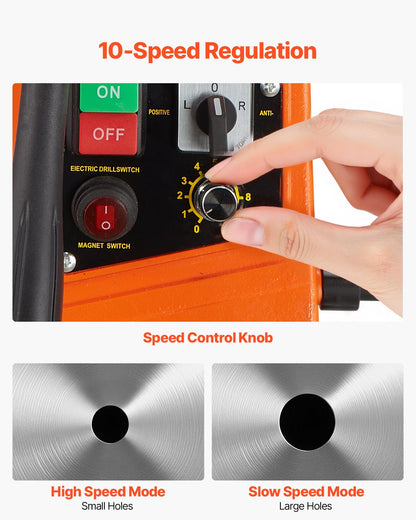 Magnetbohrmaschine, 1450-W-Motor, 40,6 mm Bohrdurchmesser, 1280 lbf Drehmoment, tragbare elektrische Magnetbohrmaschine mit 2 Kernbohrern, variabler Drehzahl, Bohrmaschine für Metalloberflächen, Heimwerkerbedarf
