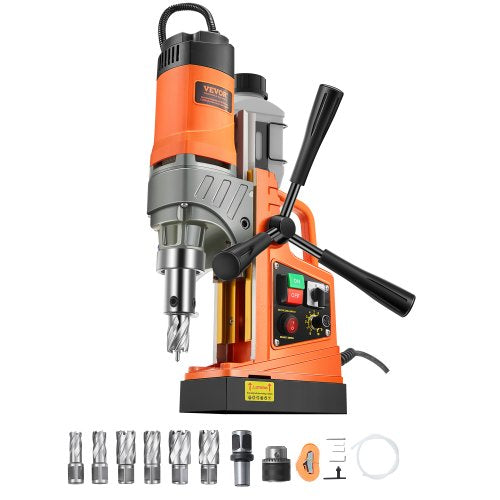 Magnetic Drill, 1450W Motor 2 in Boring Diameter, 2878 lbf Portable Electric Mag Drill Press, with 6 Coring Bits, Variable Speed, Drilling Machine for Metal Surface, Home Improvement Industry