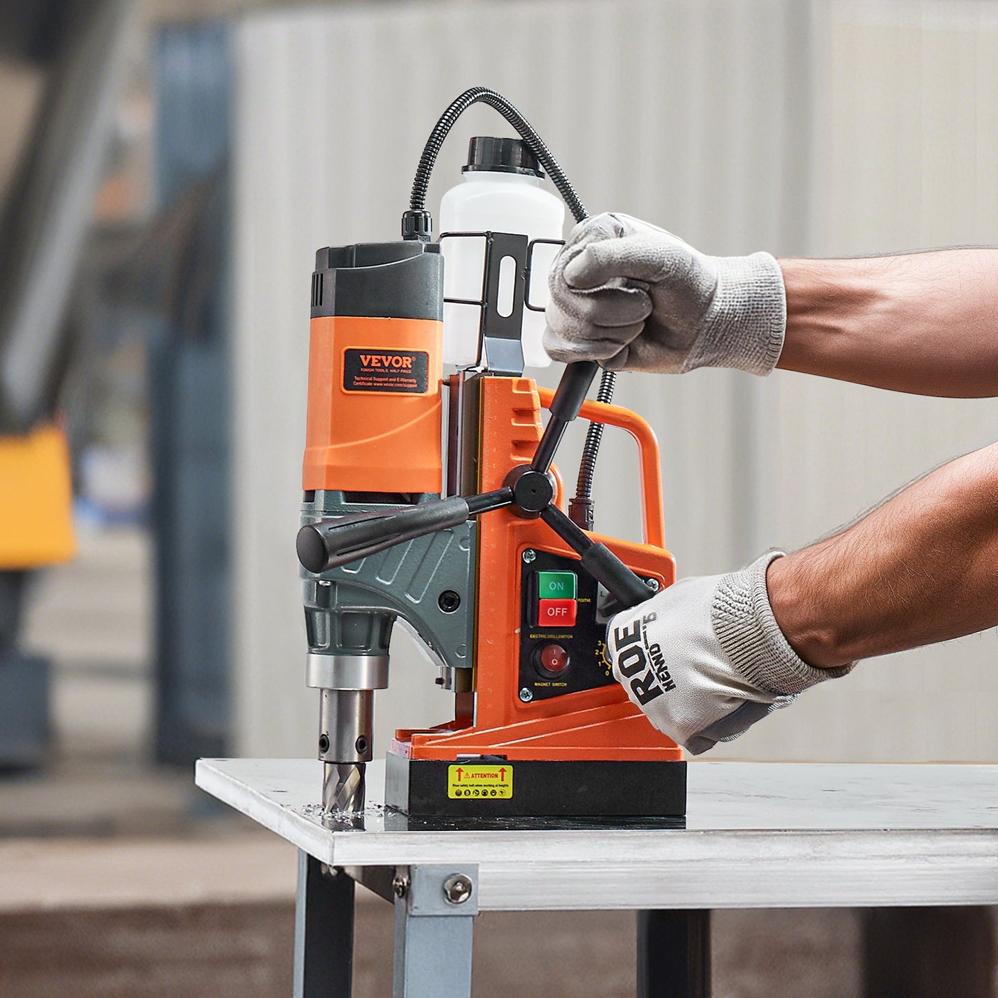 Magnetic Drill, 1450W Motor 2 in Boring Diameter, 2878 lbf Portable Electric Mag Drill Press, with 6 Coring Bits, Variable Speed, Drilling Machine for Metal Surface, Home Improvement Industry