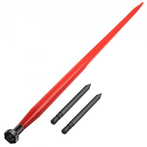 Hay Spear 49\" Bale Spear 3000 lbs Capacity, Bale Spike Quick Attach Square Hay Bale Spears 1 3/4\" Wide, Red Coated Bale Forks, Bale Hay Spike with 2 Stabilizer Spears Conus 2