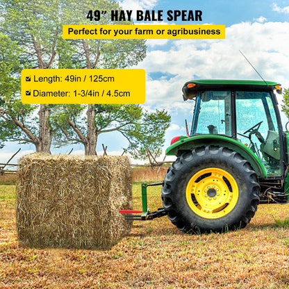 Hay Spear 49\" Bale Spear 3000 lbs Capacity, Bale Spike Quick Attach Square Hay Bale Spears 1 3/4\" Wide, Red Coated Bale Forks, Bale Hay Spike with 2 Stabilizer Spears Conus 2