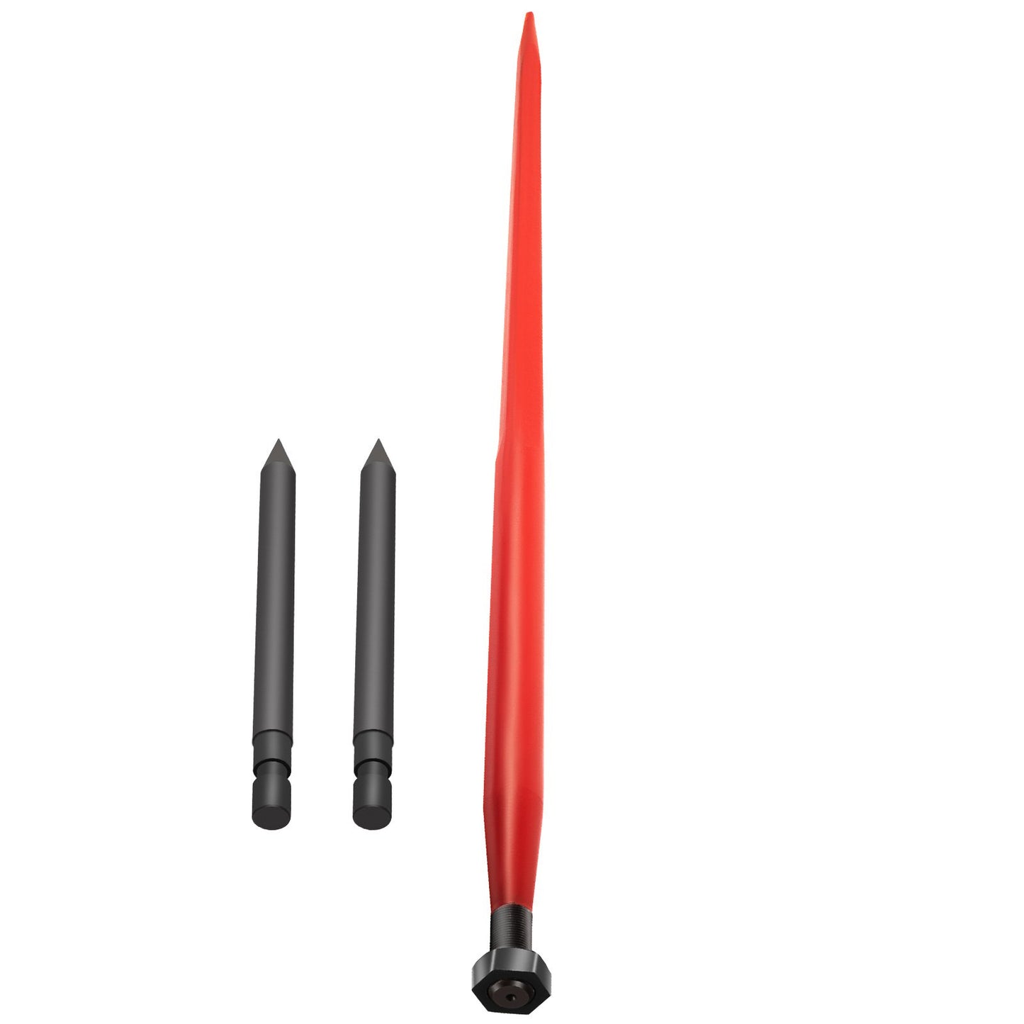 Hay Spear 49\" Bale Spear 3000 lbs Capacity, Bale Spike Quick Attach Square Hay Bale Spears 1 3/4\" Wide, Red Coated Bale Forks, Bale Hay Spike with 2 Stabilizer Spears Conus 2