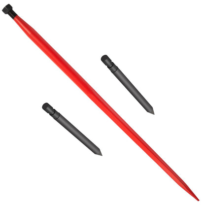 Hay Spear 49\" Bale Spear 3000 lbs Capacity, Bale Spike Quick Attach Square Hay Bale Spears 1 3/4\" Wide, Red Coated Bale Forks, Bale Hay Spike with 2 Stabilizer Spears Conus 2