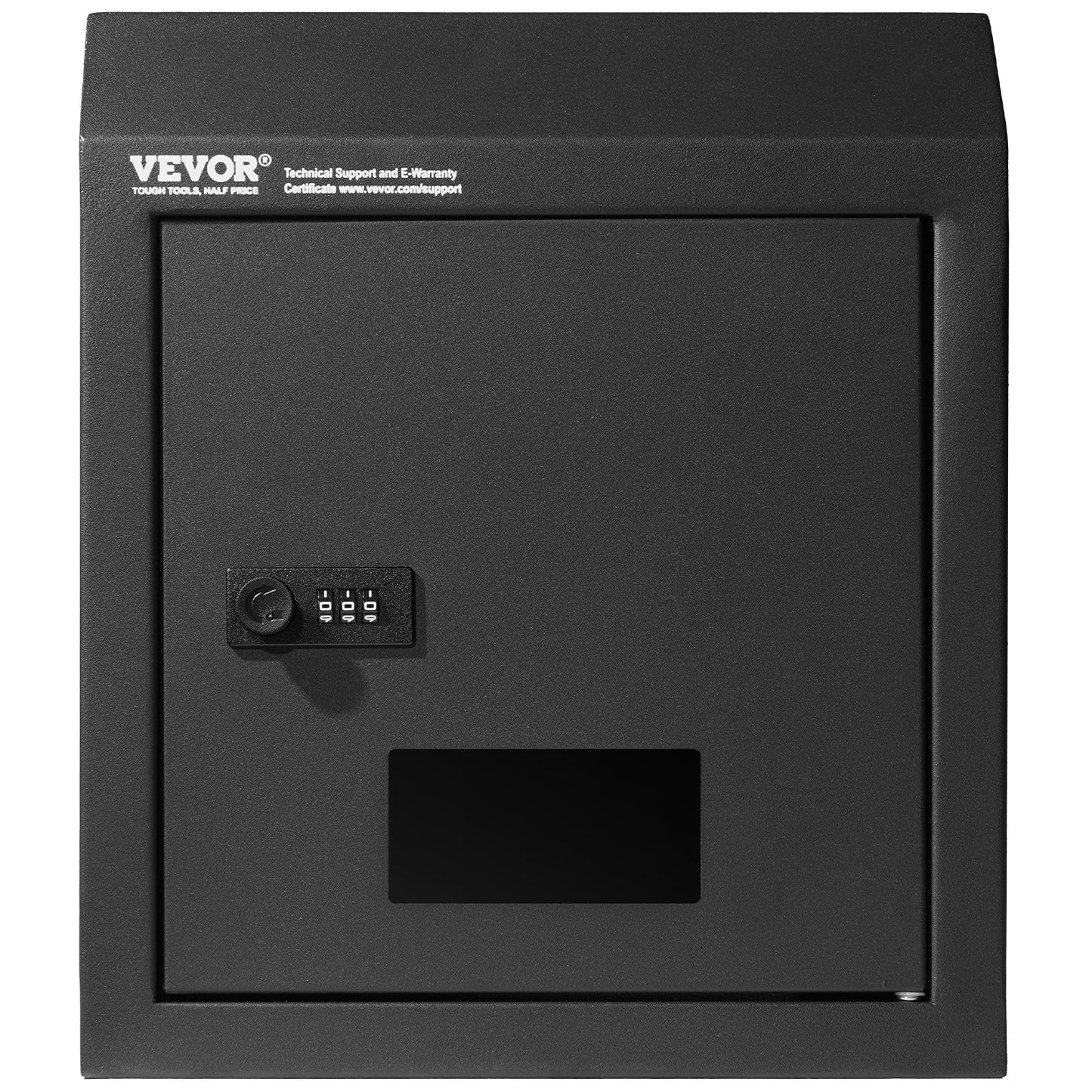 Through The Door Key Drop Box, Heavy Duty Steel Through the Door Mailbox with 12" Combination Lock, Mail Drop Box, Black