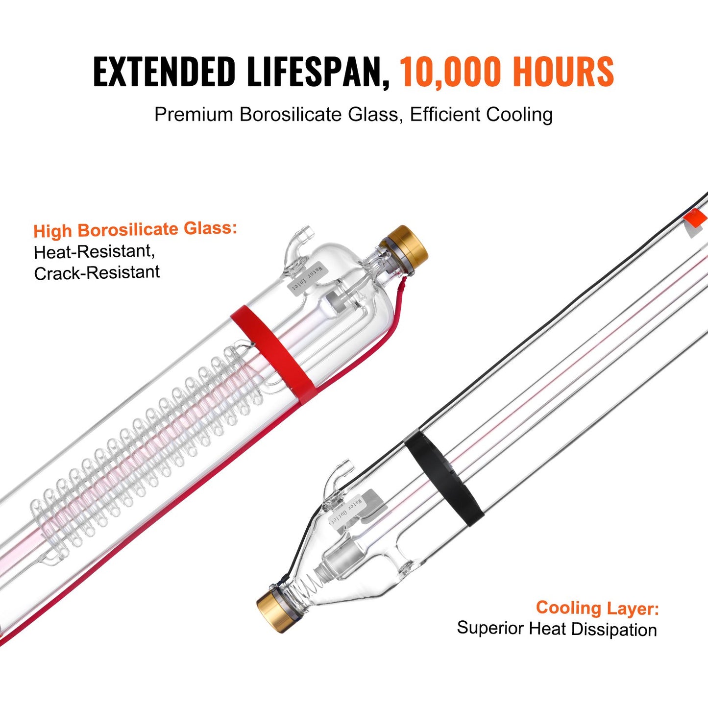 130-W-CO2-Laserröhre, 1650 mm Länge, 80 mm Durchmesser, Borosilikatglas-Laserschneidrohr mit Metallkopf, 10.000 Betriebsstunden, vorkonfektionierte Kabel für Lasergravier- und Schneidemaschinen
