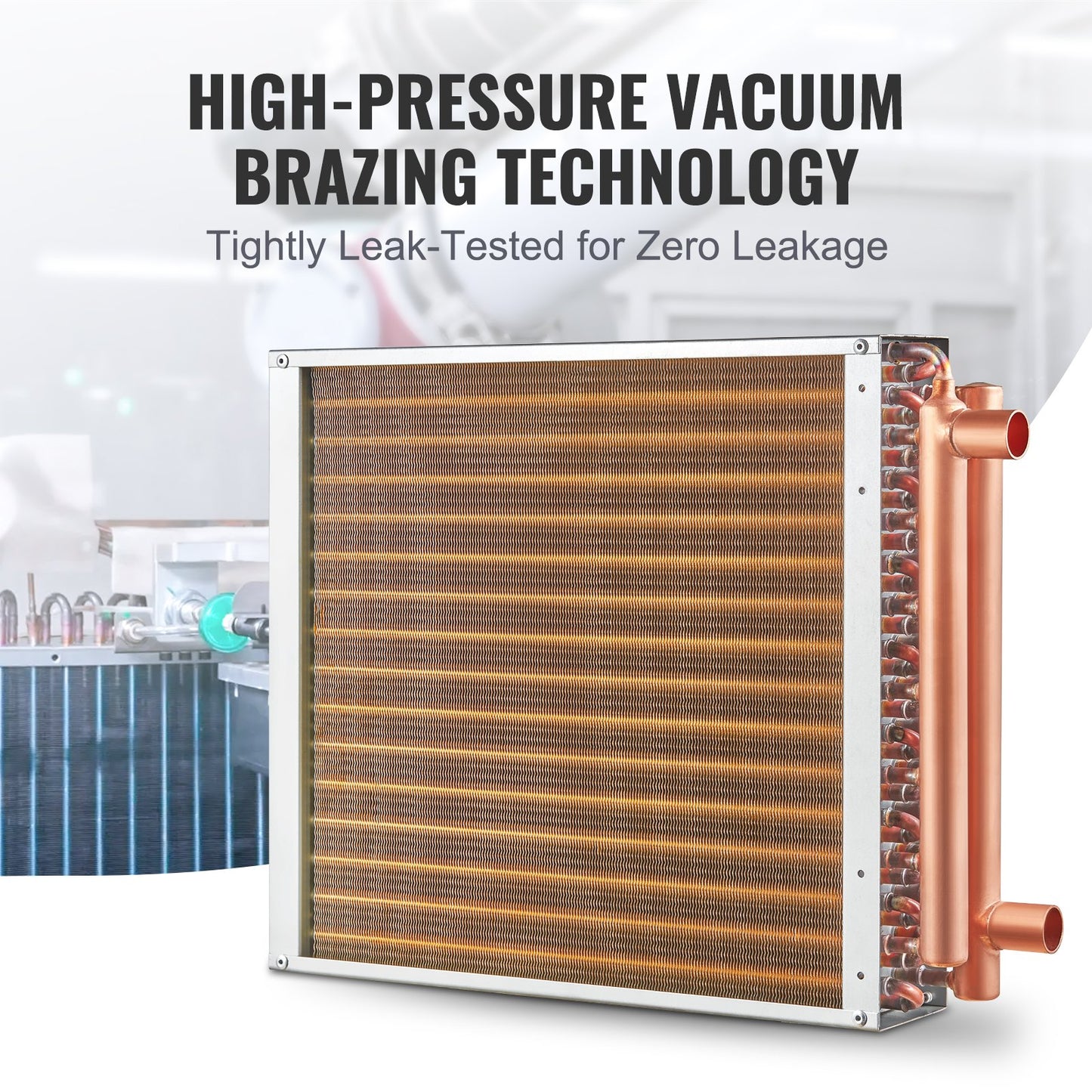 16"x 16"/40.6 x 40.6 cm Heat Exchanger Water to Air 3-Row 3/8"/ 1 cm Copper Ports 193 Fins