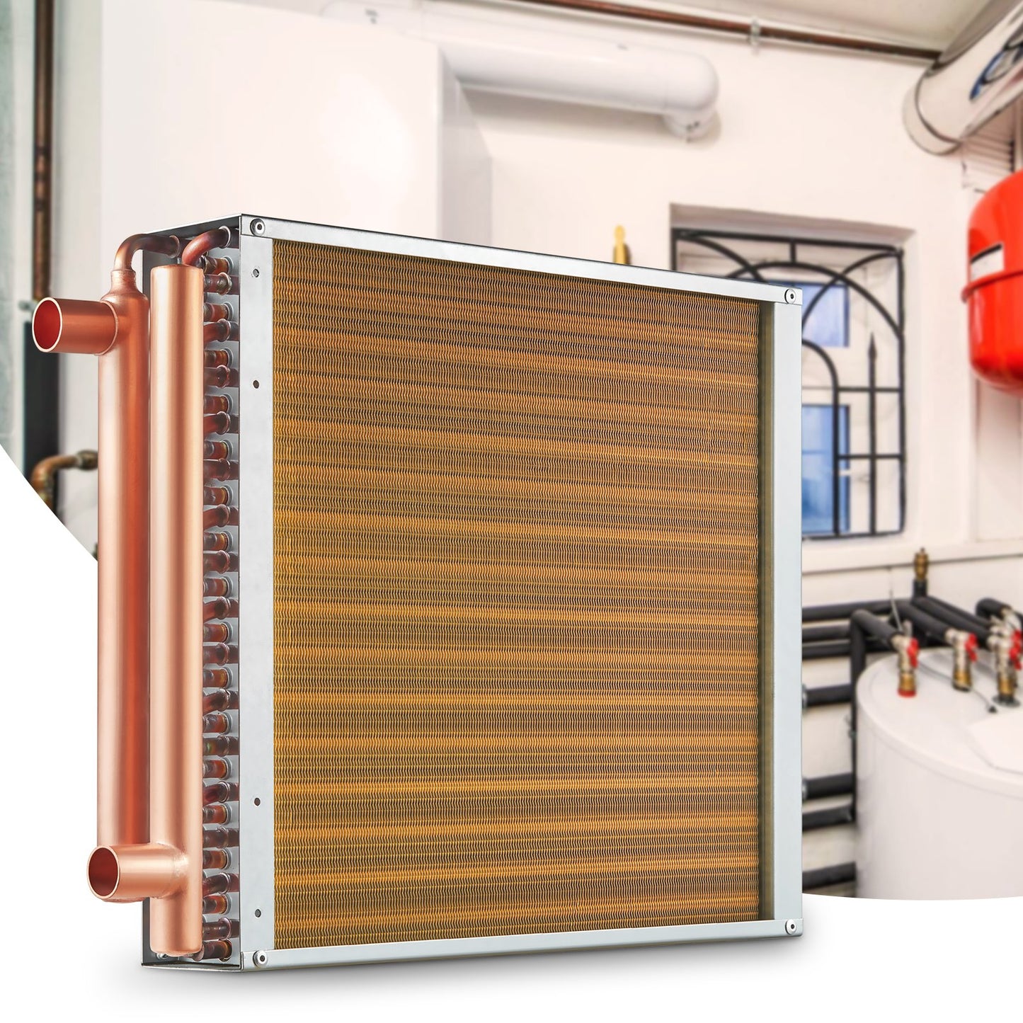 16"x 16"/40.6 x 40.6 cm Heat Exchanger Water to Air 3-Row 3/8"/ 1 cm Copper Ports 193 Fins