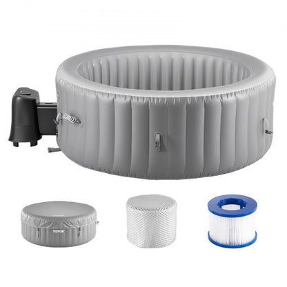 Inflatable Hot Tub, 4 to 6 Person Capacity, 2080 x 660mm Round Portable Outdoor Spa, with 130 Soothing Jets, Filter, Cover and Mat, Multi-function Control Panel, PVC Outdoor Hot Tub, Grey