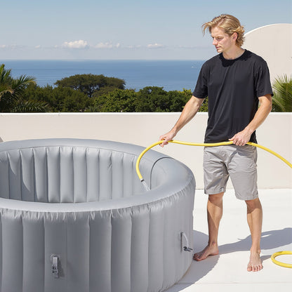 Inflatable Hot Tub, 4 to 6 Person Capacity, 2080 x 660mm Round Portable Outdoor Spa, with 130 Soothing Jets, Filter, Cover and Mat, Multi-function Control Panel, PVC Outdoor Hot Tub, Grey