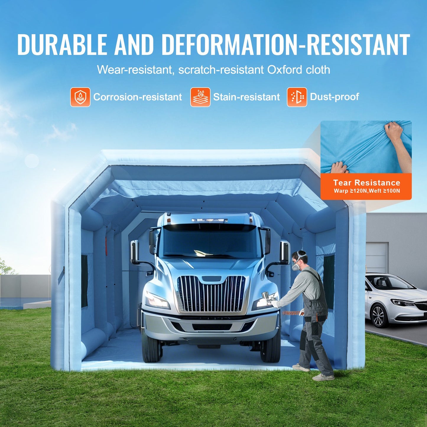 Aufblasbare Lackierkabine, 9 x 4,8 x 3,6 m (29,5 x 15,7 x 11,8 ft), mit leistungsstarken Gebläsen (950 W + 750 W) und Luftfiltersystem, tragbare Lackierkabine für große Lkw, Transporter und Maschinen