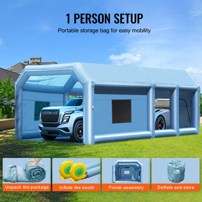 Aufblasbare Lackierkabine, 9 x 4,8 x 3,6 m (29,5 x 15,7 x 11,8 ft), mit leistungsstarken Gebläsen (950 W + 750 W) und Luftfiltersystem, tragbare Lackierkabine für große Lkw, Transporter und Maschinen