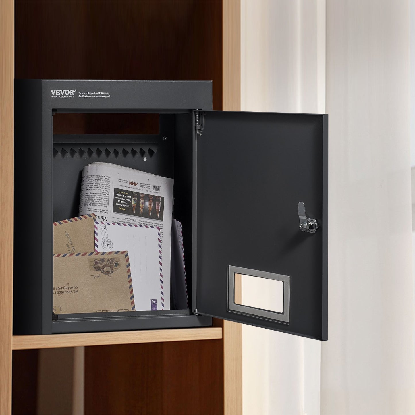 Through The Wall Drop Box 31.8x16x42.9 cm Mailbox with Code Lock Black