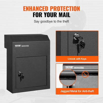 Through The Door Key Drop Box 30.5x15.2x40.6 cm Mailbox with 4.6cm 30.5cm Key Lock Black