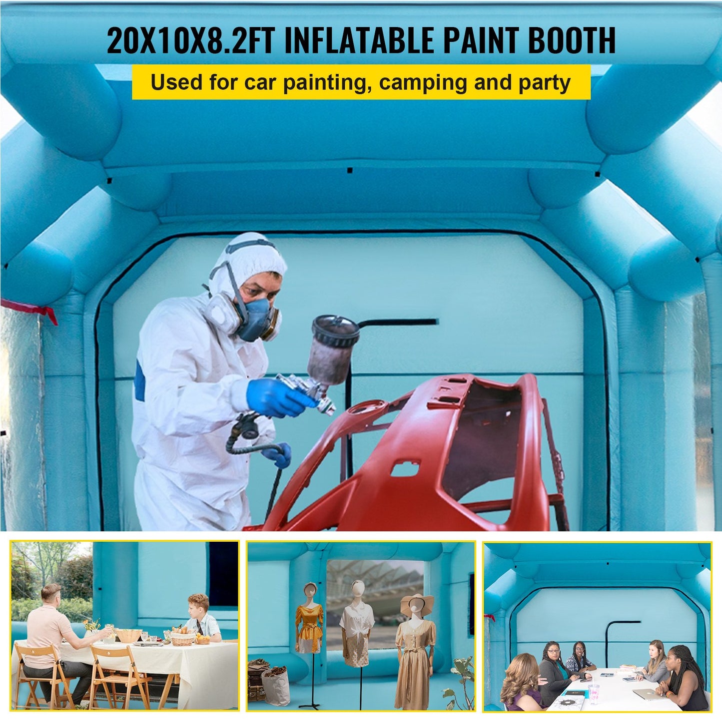 Portable Inflatable Paint Booth, 609.6 x 304.8 x 249.9 cm Inflatable Spray Booth, Car Paint Tent w/ Air Filter System & 2 Blowers, Upgraded Blow Up Spray Booth Tent, Auto Paint Workstation, Motorcycle Garage